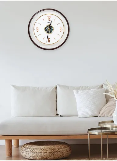 37cm Decorative Silent Round Wall Clock Non-Ticking Battery Operated For Home, Office - Brown