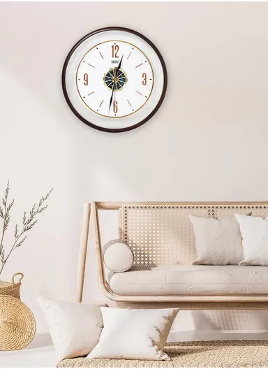 37cm Decorative Silent Round Wall Clock Non-Ticking Battery Operated For Home, Office - Brown