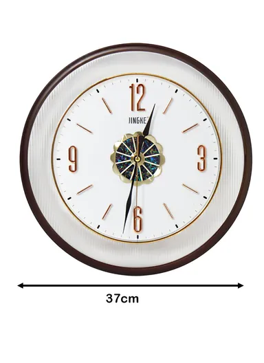 37cm Decorative Silent Round Wall Clock Non-Ticking Battery Operated For Home, Office - Brown