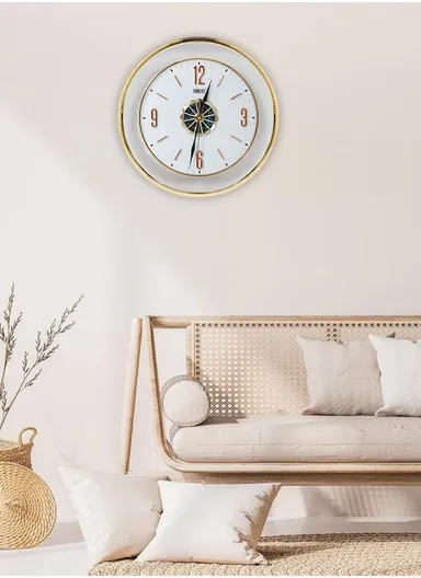 37cm Decorative Silent Round Wall Clock Non-Ticking Battery Operated For Home, Office - Gold