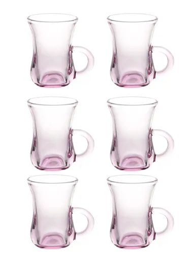 6Pcs 90ml Glass Cups Set With Comfortable Grip HB-2330 - Pink