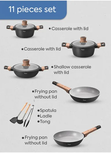 11Pcs Marble Coating Versatile Family Cookware Ensemble Set
