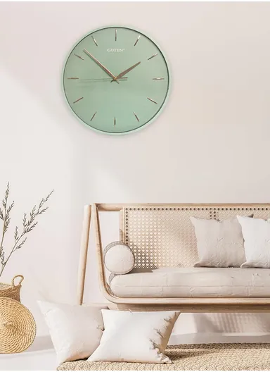 35cm Decorative Simple Design Silent Round Wall Clock Battery Operated For Home, Office - Green
