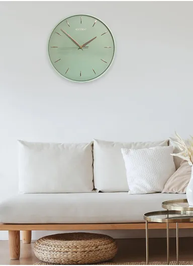 35cm Decorative Simple Design Silent Round Wall Clock Battery Operated For Home, Office - Green