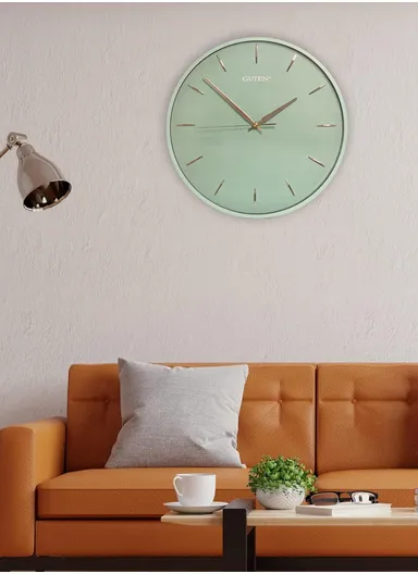 35cm Decorative Simple Design Silent Round Wall Clock Battery Operated For Home, Office - Green