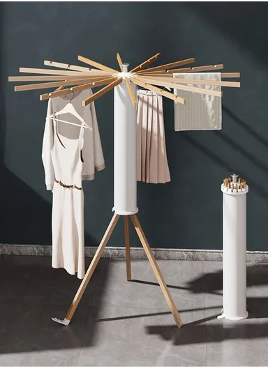 Portable Foldable Octopus Clothes Drying Rack with Tripod Cylinder Design JL-03A (L120 x W111)cm  - Wood &amp; White
