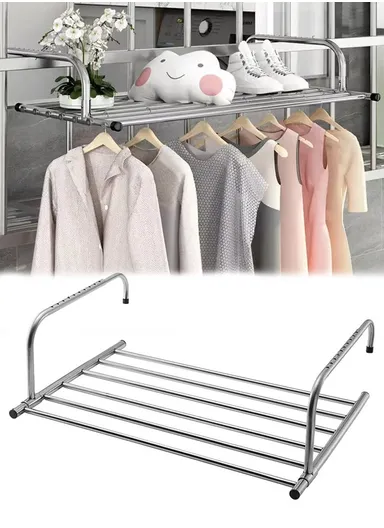 Telescopic Versatile Stainless Steel Drying Rack Space-Saving, Adjustable &amp; Multi-Purpose for Indoor/Outdoor (L43 x W48-89 x H18)cm