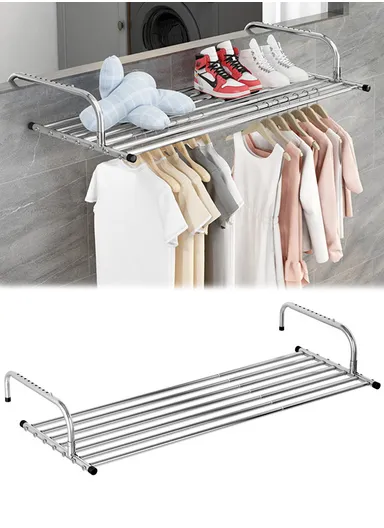 Telescopic Versatile Stainless Steel Drying Rack Space-Saving, Adjustable &amp; Multi-Purpose for Indoor/Outdoor (L63 x W60-110 x H18)cm
