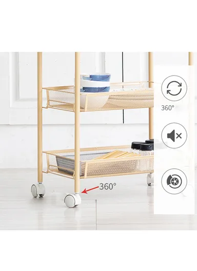 3-Layer Mesh Storage Rack with Wheels &amp; 5 Hooks, Kitchen Organizer Shelf Vegetable Basket (W45 x D27 x H63)cm - White