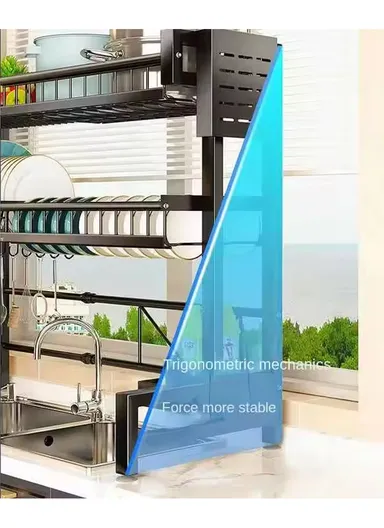 2-Layer Kitchen Dish Drying Rack Over The Sink Dish Drainer for Kitchen Storage Counter (L60 x W95 x H55)cm - Black