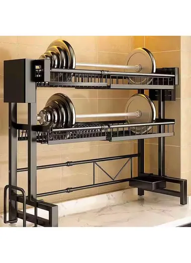 2-Layer Kitchen Dish Drying Rack Over The Sink Dish Drainer for Kitchen Storage Counter (L60 x W95 x H81)cm - Black