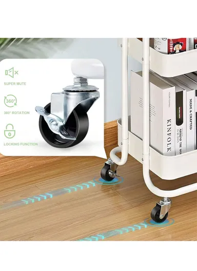 3-Layer Multi-Functional Rectangular Rolling Storage Cart Basket with 360° Rotatable Wheels Fruit &amp; Vegetable Storage Shelf (W45xD33xH82)cm - White