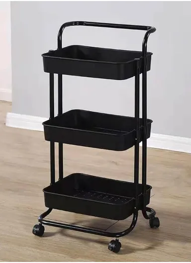3-Layer Multi-Functional Rectangular Rolling Storage Cart Basket with 360° Rotatable Wheels Fruit &amp; Vegetable Storage Shelf (W43 x D36 x H86.5cm) - Black