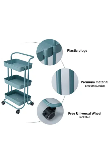 3-Layer Multi-Functional Rectangular Rolling Storage Cart Basket with 360° Rotatable Wheels Fruit &amp; Vegetable Storage Shelf (W43 x D36 x H86.5cm) - Black