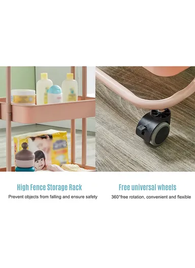 3-Layer Multi-Functional Rectangular Rolling Storage Cart Basket with 360° Rotatable Wheels Fruit &amp; Vegetable Storage Shelf (W43 x D36 x H86.5cm) - Black