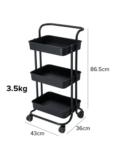 3-Layer Multi-Functional Rectangular Rolling Storage Cart Basket with 360° Rotatable Wheels Fruit &amp; Vegetable Storage Shelf (W43xD36xH86.5cm) - Beige