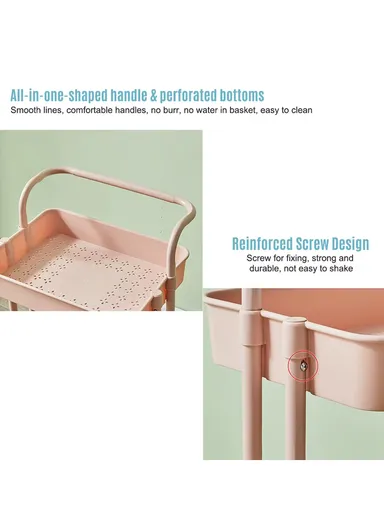 3-Layer Multi-Functional Rectangular Rolling Storage Cart Basket with 360° Rotatable Wheels Fruit &amp; Vegetable Storage Shelf (W43xD36xH86.5cm) - Beige