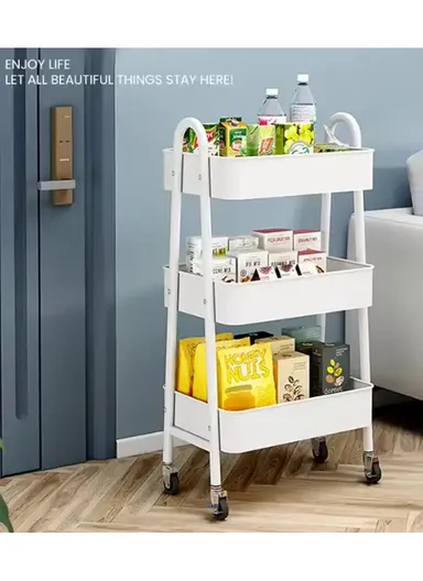 3-Layer Multi-Functional Basket Storage Rack with 4 Rotating Wheels, Storage Trolley, Kitchen Wagon, Storage Wagon (W45 x D32 x H78)cm - Black