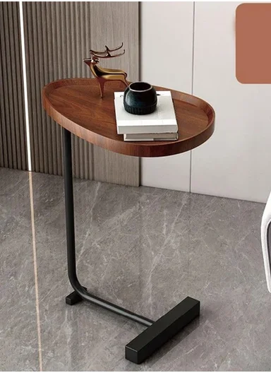 Small C-Shaped Coffee Table 3.4 Carbon Steel &amp; MDF, Space-Saving Mid-Century Modern Design