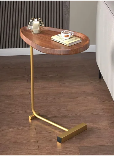 Small C-Shaped Coffee Table 3.4 Carbon Steel &amp; MDF, Space-Saving Mid-Century Modern Design