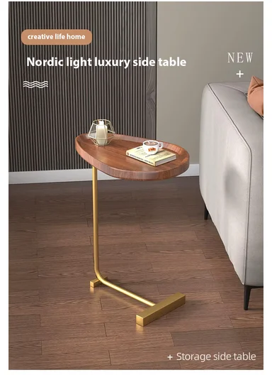 Small C-Shaped Coffee Table 3.4 Carbon Steel &amp; MDF, Space-Saving Mid-Century Modern Design