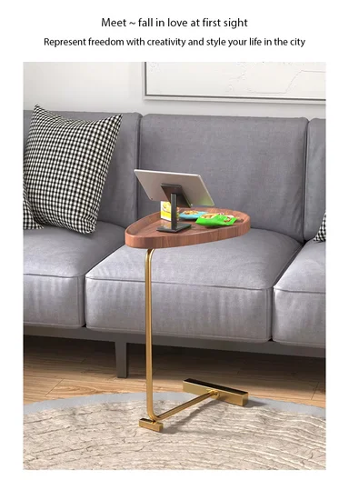 Small C-Shaped Coffee Table 3.4 Carbon Steel &amp; MDF, Space-Saving Mid-Century Modern Design