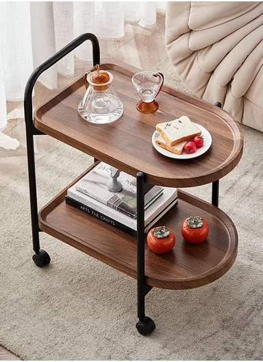 2-Layer Storage Table Carbon Steel, Lockable Wheels Durable &amp; Stylish Design