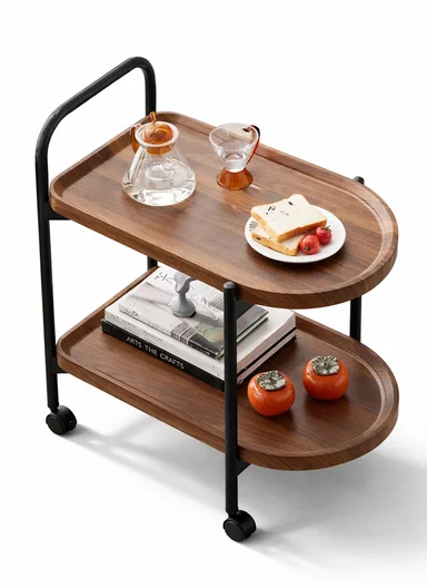 2-Layer Storage Table Carbon Steel, Lockable Wheels Durable &amp; Stylish Design