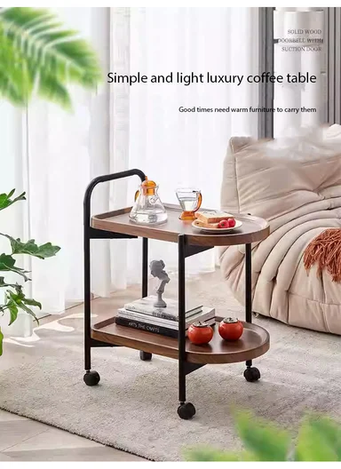 2-Layer Storage Table Carbon Steel, Lockable Wheels Durable &amp; Stylish Design