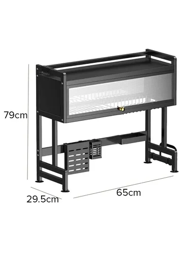 Kitchen Dish Drying Rack Over The Sink Dish Drainer for Kitchen Storage Counter (W65 x D29.5 x H79)cm - Black