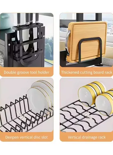 Kitchen Dish Drying Rack Over The Sink Dish Drainer for Kitchen Storage Counter (W65 x D29.5 x H79)cm - Black