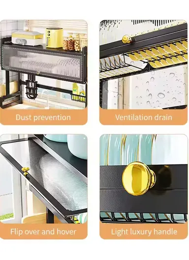 Kitchen Dish Drying Rack Over The Sink Dish Drainer for Kitchen Storage Counter (W65 x D29.5 x H79)cm - Black