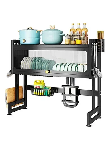 Kitchen Dish Drying Rack Over The Sink Dish Drainer for Kitchen Storage Counter (W65 x D29.5 x H79)cm - Black