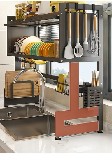 Kitchen Dish Drying Rack Over The Sink Dish Drainer for Kitchen Storage Counter (W65 x D29.5 x H79)cm - Black