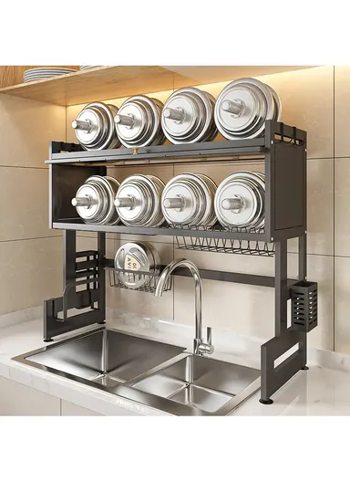 Kitchen Dish Drying Rack Over The Sink Dish Drainer for Kitchen Storage Counter (W85 x D29.5 x H79)cm - Black
