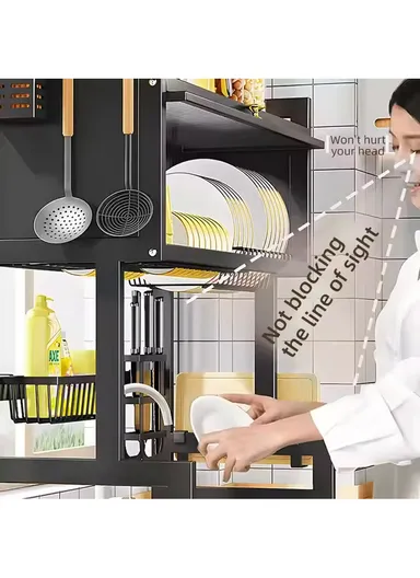 Kitchen Dish Drying Rack Over The Sink Dish Drainer for Kitchen Storage Counter (W95 x D29.5 x H79)cm - Black