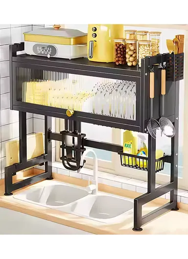 Kitchen Dish Drying Rack Over The Sink Dish Drainer for Kitchen Storage Counter (W95 x D29.5 x H79)cm - Black