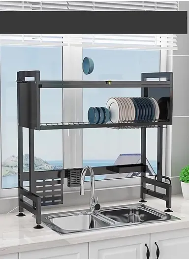 Kitchen Dish Drying Rack Over The Sink Dish Drainer for Kitchen Storage Counter (W95 x D29.5 x H79)cm - Black