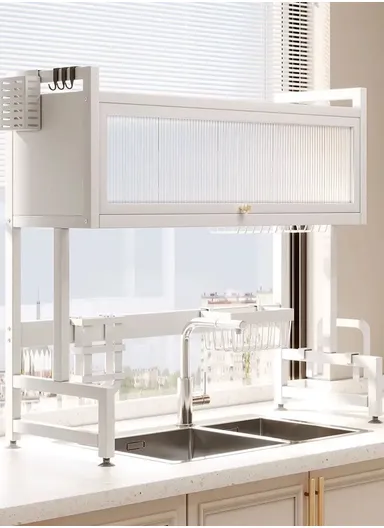 Kitchen Dish Drying Rack Over The Sink Dish Drainer for Kitchen Storage Counter (W105 x D29.5 x H79)cm - Black