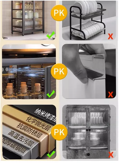 2-Layer Double Magnetic Doors Dish Cabinet, Dish Rack, Dish Drainer, Kitchen Cabinets (W42 x D27.5 x H43)cm - Black 