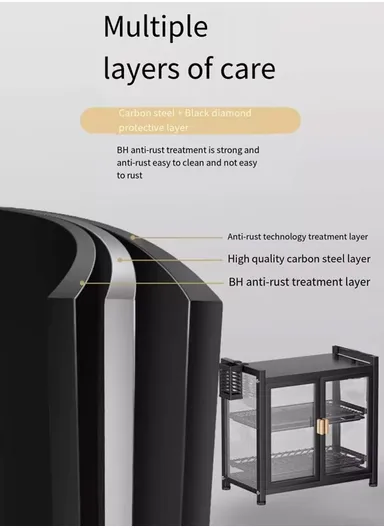 2-Layer Double Magnetic Doors Dish Cabinet, Dish Rack, Dish Drainer, Kitchen Cabinets (W42 x D27.5 x H43)cm - Black 