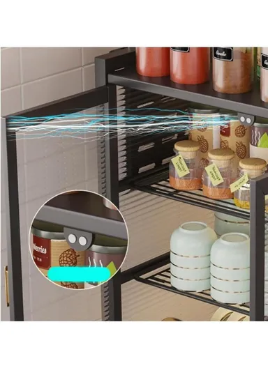 2-Layer Double Magnetic Doors Dish Cabinet, Dish Rack, Dish Drainer, Kitchen Cabinets (W42 x D27.5 x H43)cm - Black 