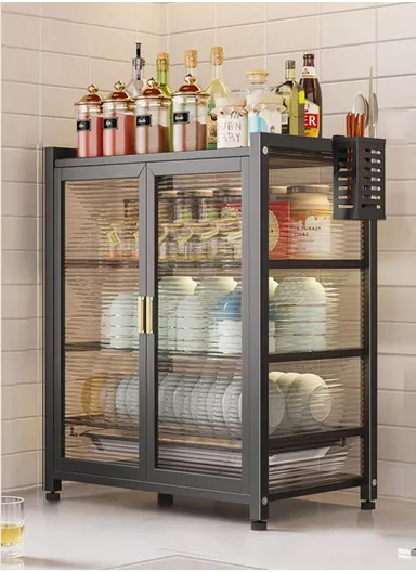 3-Layer Double Magnetic Doors Dish Cabinet, Dish Rack, Dish Drainer, Kitchen Cabinets (W43 x D28 x H60)cm