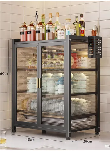 3-Layer Double Magnetic Doors Dish Cabinet, Dish Rack, Dish Drainer, Kitchen Cabinets (W43 x D28 x H60)cm