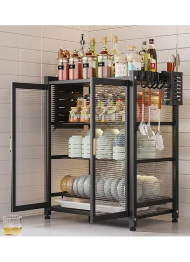 3-Layer Double Magnetic Doors Dish Cabinet, Dish Rack, Dish Drainer, Kitchen Cabinets (W43 x D28 x H60)cm