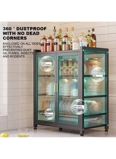 3-Layer Double Magnetic Doors Dish Cabinet, Dish Rack, Dish Drainer, Kitchen Cabinets (W43 x D28 x H60)cm