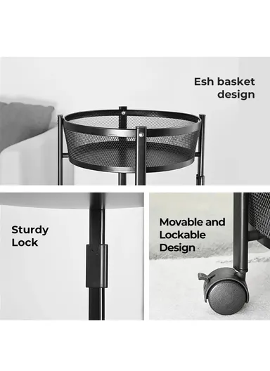 3-Layer Multi-Functional Rolling Storage Cart Basket with 360° Rotatable Wheels Fruit &amp; Vegetable Storage Shelf (W35 x D35 x H80)cm - Black