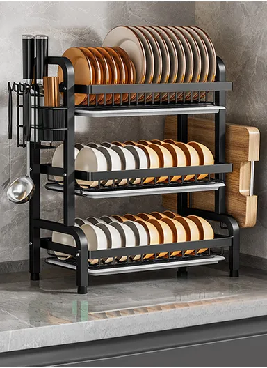 3-Layer Stainless Steel Dish Rack with Detachable Drainboard &amp; Cutlery Holder R3F (W53 x D22 x H60 cm)