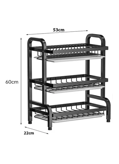 3-Layer Stainless Steel Dish Rack with Detachable Drainboard &amp; Cutlery Holder R3F (W53 x D22 x H60 cm)