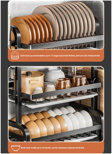 3-Layer Stainless Steel Dish Rack with Detachable Drainboard &amp; Cutlery Holder R3F (W53 x D22 x H60 cm)